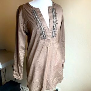 Gap Body Brown Tunic with Embellished Neckline